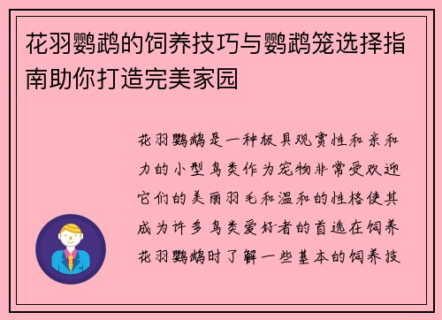 花羽鹦鹉的饲养技巧与鹦鹉笼选择指南助你打造完美家园